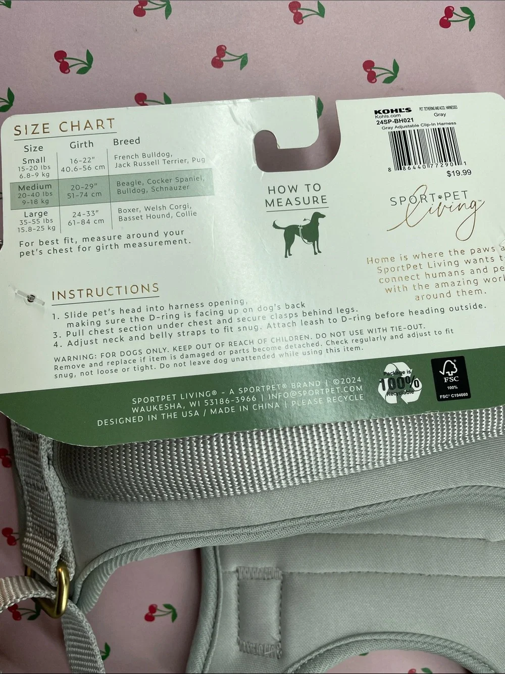 SportPet Living Gray Padded Dog Harness